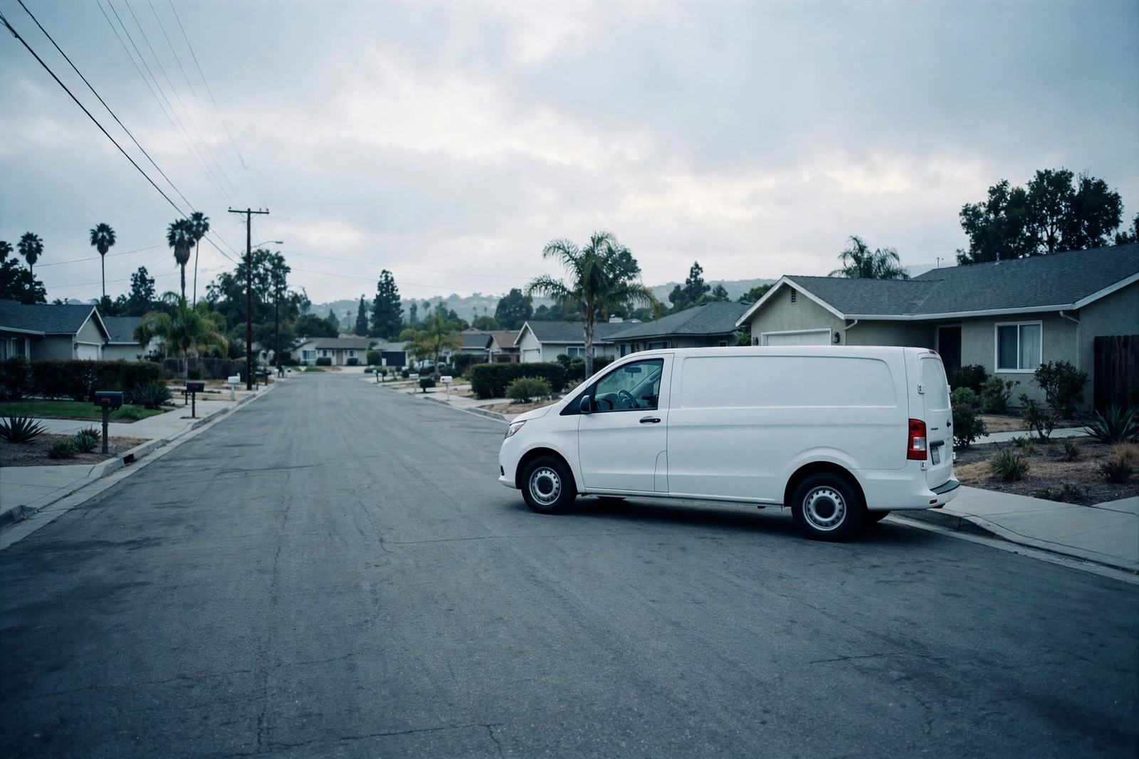 A service van parked on a quiet suburban street